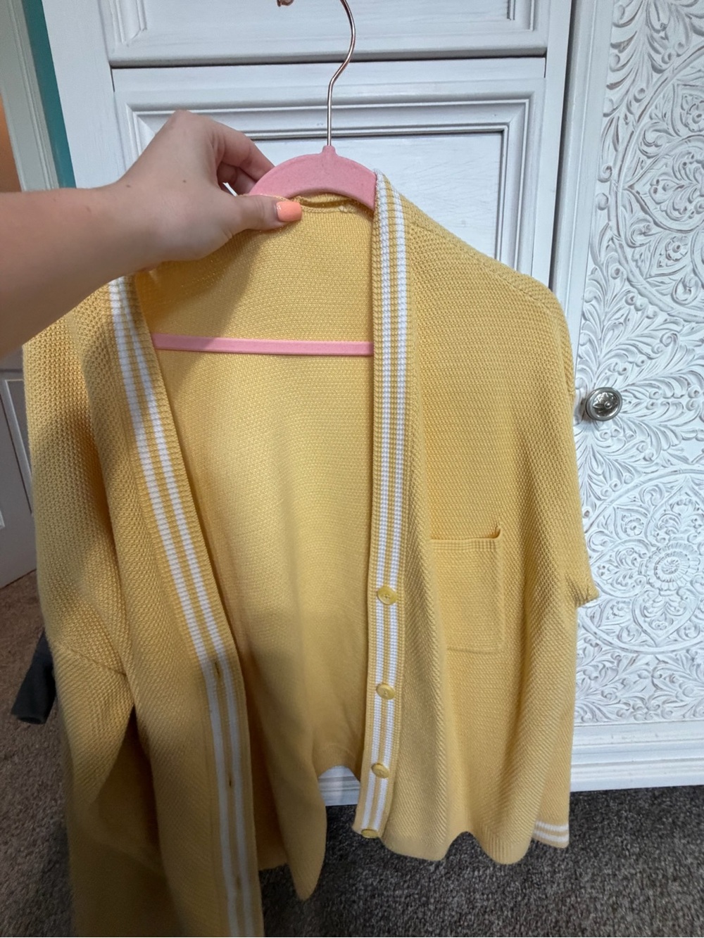 Alo Yoga Butter Yellow Stripe Oversized Cardigan Sweater Size Medium